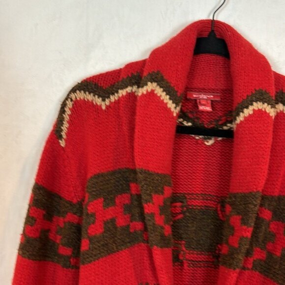Sundance women’s heritage red southwestern 100% lambs wool tie cardigan size M - Picture 2 of 14